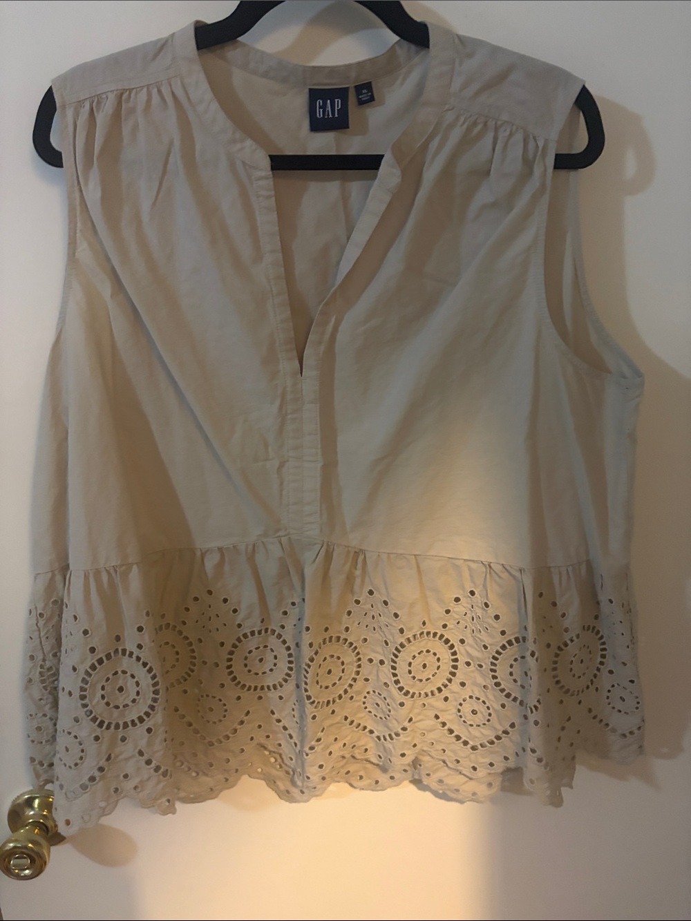 GAP Cream Eyelet Peplum Sleeveless Top